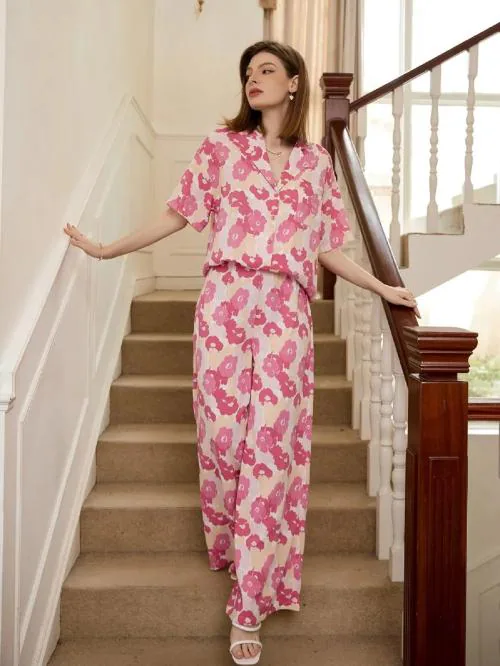 Floral Printed Shirt With Pants Co-Ord Set - Multicolor