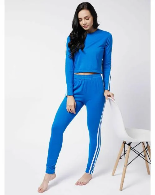 Vvoguish Women Royal Blue Color Top & Pyjamas Set