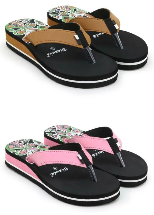 Feens Trendy & Combo of 2 Flip flops/Slippers for Women - (Brown , Pink)
