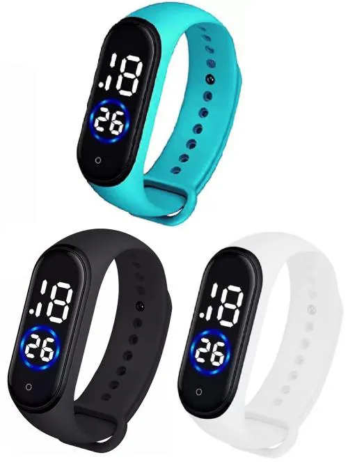 hala - M4 Combo of 3 Color - Black, Turquoise, White - Digital Collection Digital Watch - For Boys & Girls