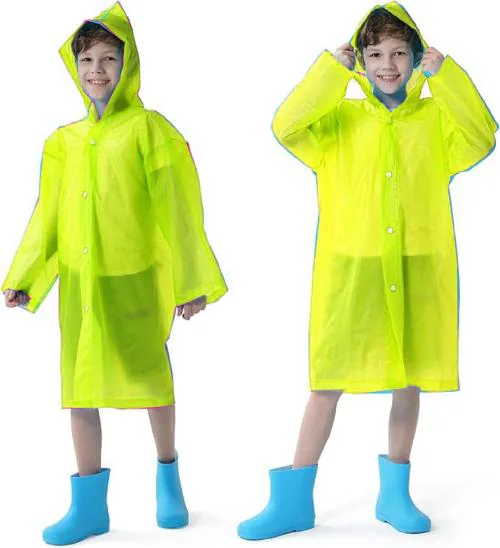 INFISPACE Kid's Reusable EVA Rain Poncho Raincoat| Rain Jackets Long with HoodEva Boys Yellow B Color Raincoat pack of 1