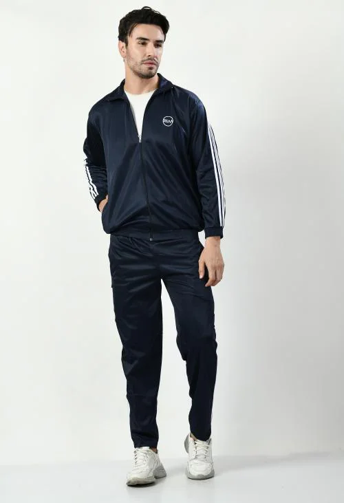 SMSHOPMORE Men's Everyday Durable Athletic Gym Running Sports Track Suit Co-ord Set for Men (Blue, Size: Large)