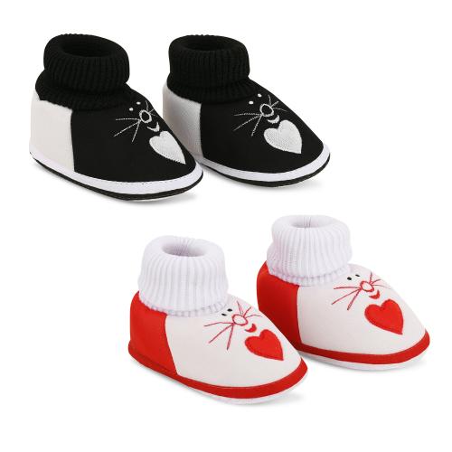 ADORED FASHION Newborn Baby Shoes Booties, Pack of 2 Baby Socks Shoes for 3-6 Months Baby Boys/Girls Color-Black & White