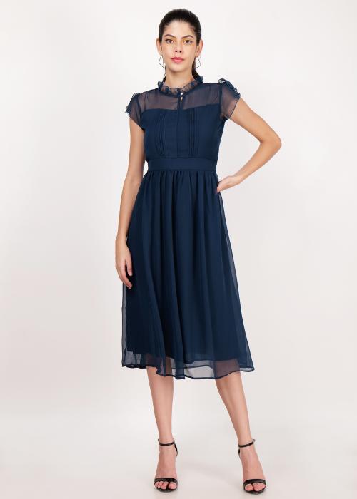 Amoredo Women Long Georgette One Piece Modern Dress Regular Fit With Half Sleeves for girls