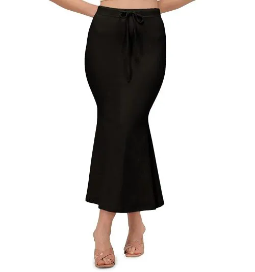 Bureaucrat Saree Shapewear Petticoat for Women Cotton Blended Lycra Shaper Peticoat with Elastic & Lace (naada) Long Under Skirt Shape wear Dress Satin Sari Beige Fishcut Wrinkle Free (Black, Large)
