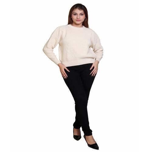 SHOSHI Winter Wear Casual Soft & Warm Cotton Solid Full Sleeve Women's Sweater ( Natural )