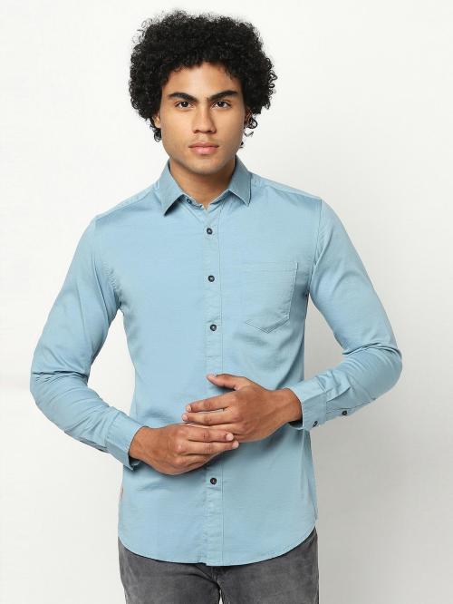 BLUE BUDDHA Men Blue Solid Cotton Regular Fit Shirt - S