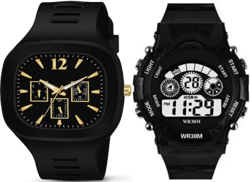 EDENSCOPE Analog Digital Black Dial Black Strap Watch For Boys And Girls (RY/426)