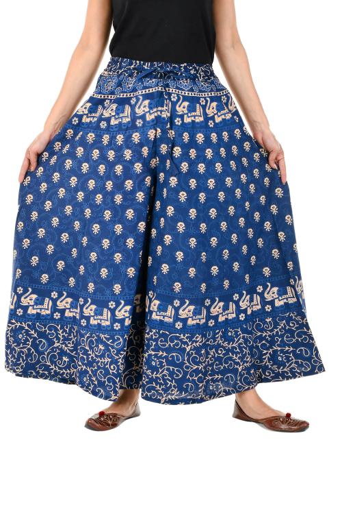 Rangun Blue Color 100% Cotton Relaxed Printed Women Plazzos