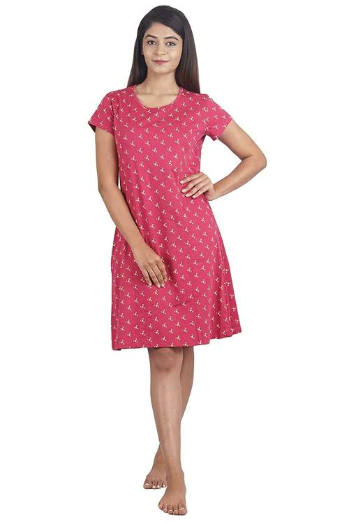 Yi Youthiconz - Inspiring Youth In You Store Women Maroon Printed Cotton Single Nighty (Xxxl)