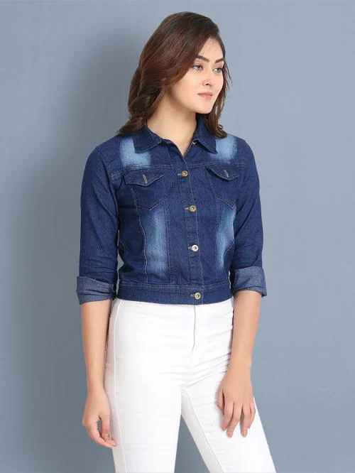 BuyNewTrend Women Dark Blue Denim Jacket