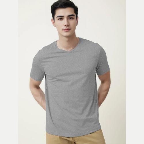 Rad Prix Men Grey Melange V neck T-shirt