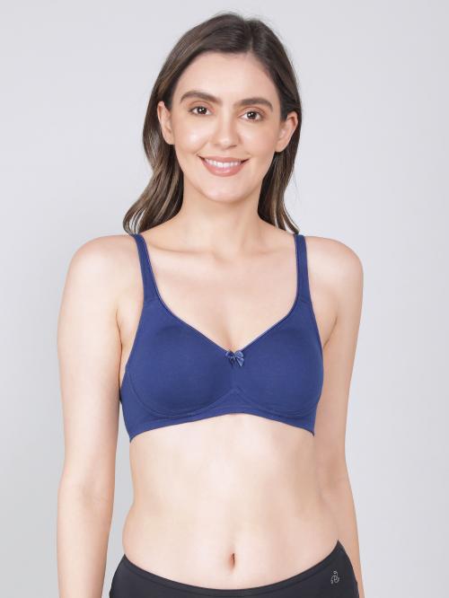 Jockey Women's Blue Solid Cotton Blend Pack of 1 Non Padded Non Wired Bra