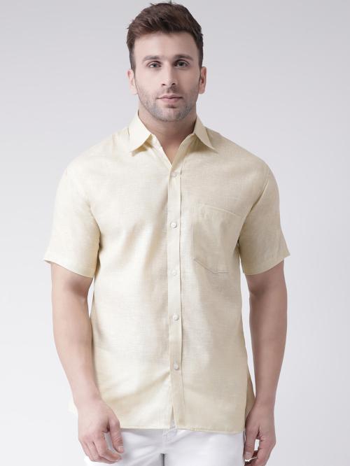 RIAG MEN'S BIEGE SOLID COTTON SHIRT