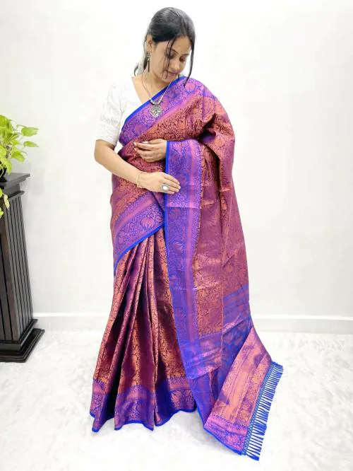 MBL Women Dark Blue Woven Design Jacquard Casual Banarasi Saree with Unstitched Blouse Piece