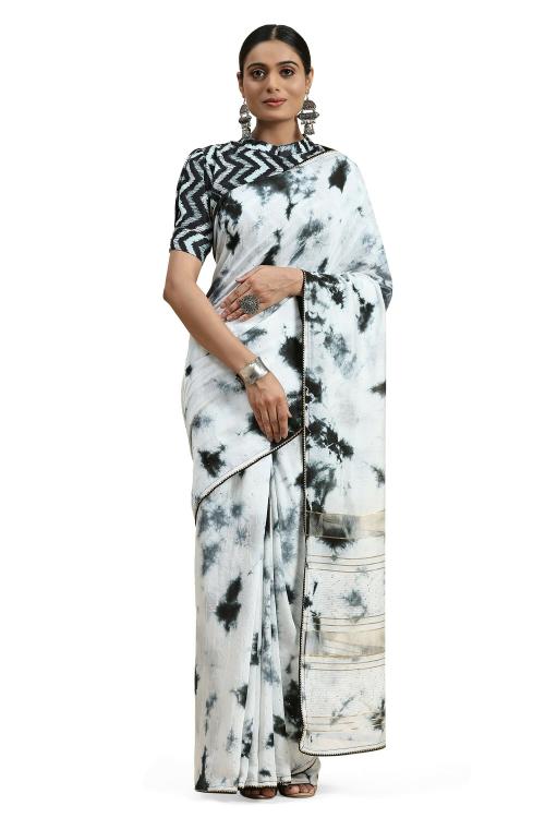 Aany's Culture Black Polyester Saree | 6.5 Meters Length | Unstitched Blouse 0.90 Meter | Premium Quality Ethnic Indian Traditional Wear for Women | Perfect Party & Festive Attire