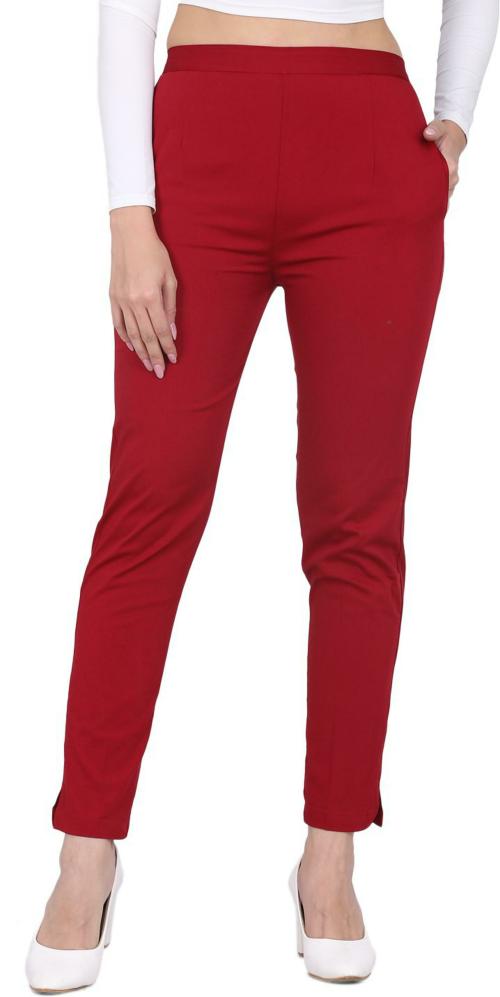 Buy Ramp Bottoms Women Maroon Solid Cotton Lycra Blend (L) Online at ...