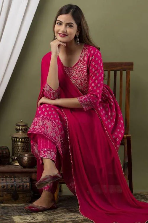 Women Kurta, Pyjama & Dupatta Set Viscose Rayon