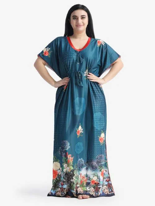 Night Keys Digital Print Kaftan Cotton Women Nighties & Night dress Sleepwear Rama Green(Free Size)