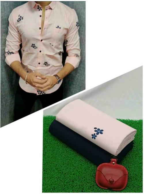 DHARMESH ENTERPRISE Men Floral Cotton Linen Blend Unstitched Shirt and Trouser Material (Free Size)