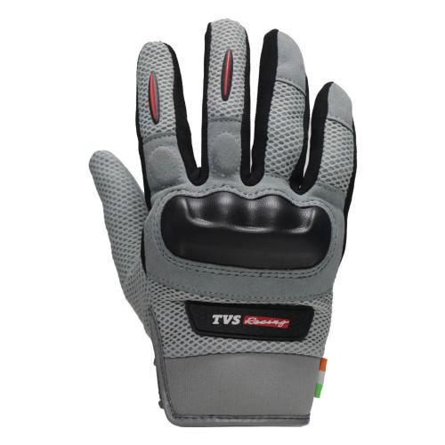TVS Racing Street Riding Gloves for Men-PVC & Carbon Protected Hand Gloves, Touch Screen Compatible Gloves, & Visor Wiper Fingertips while Riding-Premium Bike Riding Gear for Riding Bikers(Grey-M)