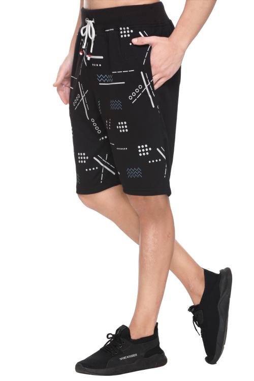Basis Men's Printed Cotton Blend Regular Fit Shorts One Side Pocket Zipper (Comfortable,Loungewear,Activewear)