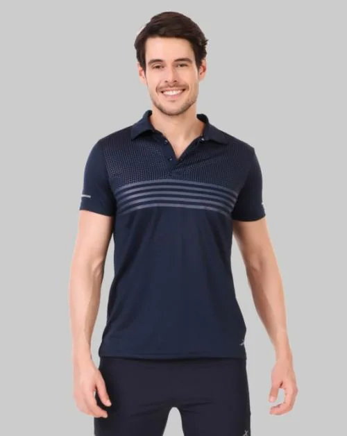 VECTOR X Men Blue Solid Polyester Polo Neck T-shirt