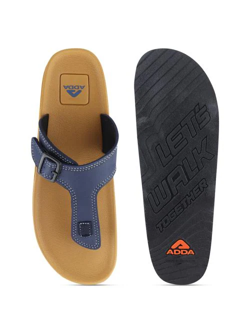 ADDA Men Beige & Navy Thong Flip-Flops
