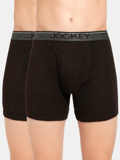 Jockey Men's Brown Solid Cotton Boxer Briefs