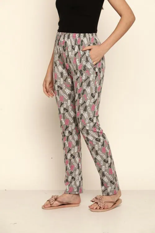 Angel Soft Pure Cotton Grey Pyjamas for Women with Side Pockets (Pack Of 1) (30/L)