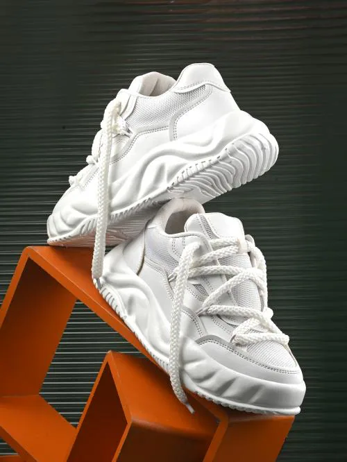 aadi Men's White Comfortable Lightweight Outdoor Lace Up Classy Running, Walking & Gym Casual Sport Shoes