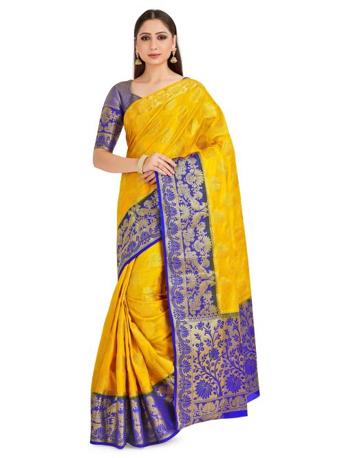 Mimosa Kanjivaram Style Art silk saree Color : Mustard Yellow (4661-407-2D-GD-RB)