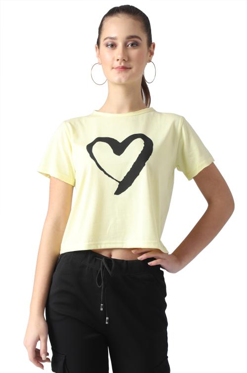 Popster Light Yellow Solid Cotton Round Neck Regular Fit Half Sleeve Womens T-shirt l women tshirt l tshirt for women