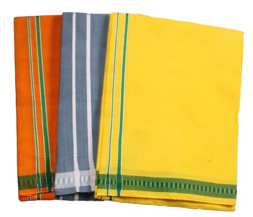 Hornbill Enterprises 100% Cotton Men's Single Dhoti -2 Mtrs / Mundus/Lungi Line Border Set 3