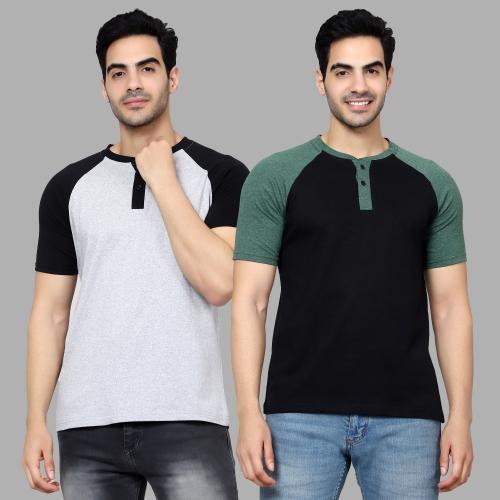 DIAZ Solid Henley Neck Slim Fit Half Sleeve Cotton TShirt Men Half