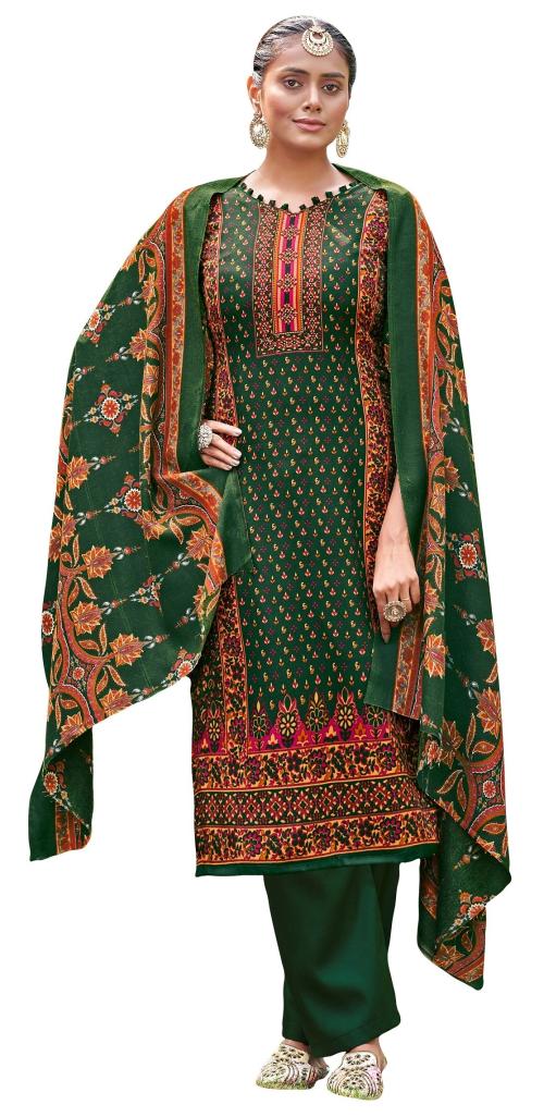 THE JAZZBAAT Women's Unstitched Siroski kanni Print Woolen Pashmina Salwar Suit Dress Material with Pashmina Printed Shawl Dupatta | Unstitched Dress Material For Women | Free Size (Green)