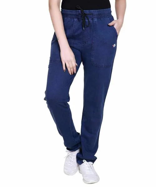 Road Bumps Women Blue Looper Knit Denim Lower | Women's Denim Cargo Jeans | Denim Lower for Women | Women's Regular Fit Casual Pants