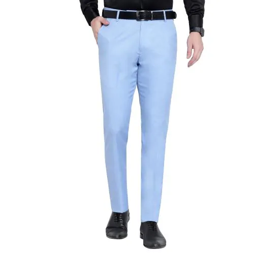 TIM ROBBINS MEN'S TROUSERS SKY BLUE COLOR SLIM FIT COTTON BLEND FORMAL TROUSERS|TROUSER|