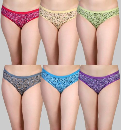 Yana Women Multicolor Cotton Blend Pack Of 6 Hipster Panty (M)