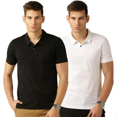 Fastoche Men Black, White Polo T'shirt Combo - M(Pack Of 2)