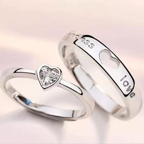 PR PRINTS Love Heart shape Valentine Gifts Couple Ring for Girls and Boys Stainless Steel Cubic Zirconia Rhodium, Silver Plated Ring