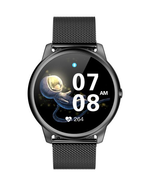 French Connection R7 series Unisex smartwatch (Band color : Black) with Full Touch screen, Metal case, Bluetooth calling with mic and speaker, continuous Heart rate & Blood pressure monitoring and up to 15 days active battery life, Black Mesh (R7-B)
