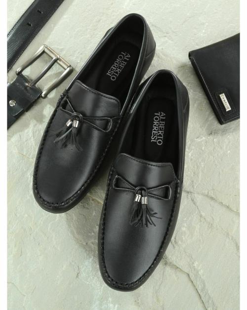 Alberto Torresi Black With Tassel Synthetic Loafers For Men