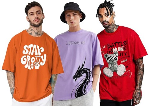 LEOTUDE Oversized Cotton Blend Half Sleeve Men's T-Shirts Combo (Pack of 3)