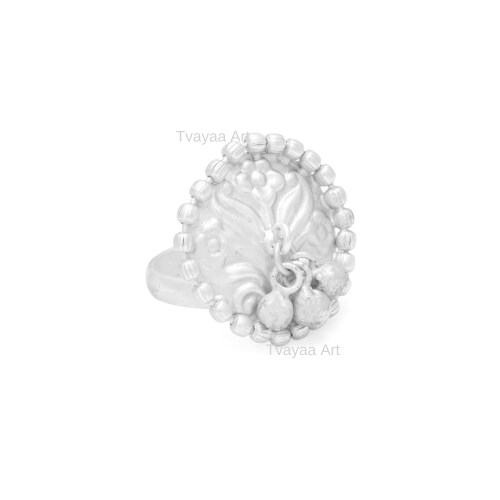 Tvayaa Art Silver Oxidized Ring (Adjustable) Ghungroo Antique Indian Fashion Jewellery