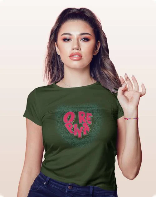 Macmerise SM O Re Piya Olive Green T-shirt for Womens