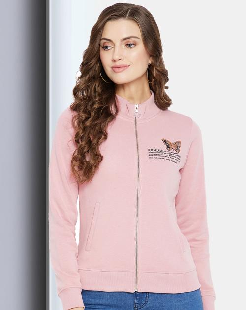 CLAPTON Women's 100% Cotton Pink Full Sleeves Solid High Neck SweatshirtNV8405-A-DUSTYPINK_M