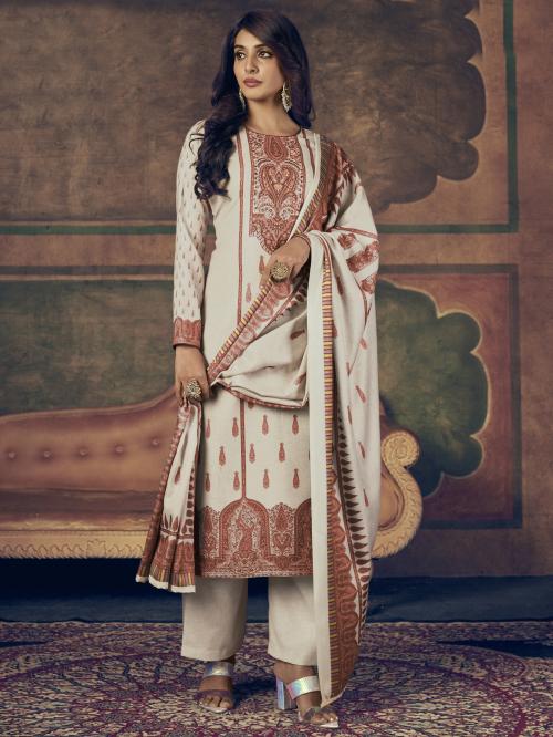 Stylee Lifestyle Beige Pashmina Digital Printed Dress Material