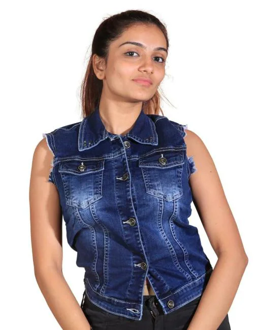 Copper Women's Short Casual Fashionable Stylish Denim Jacket Regular Denim Shrug for Girls (3XL, Dark Blue)