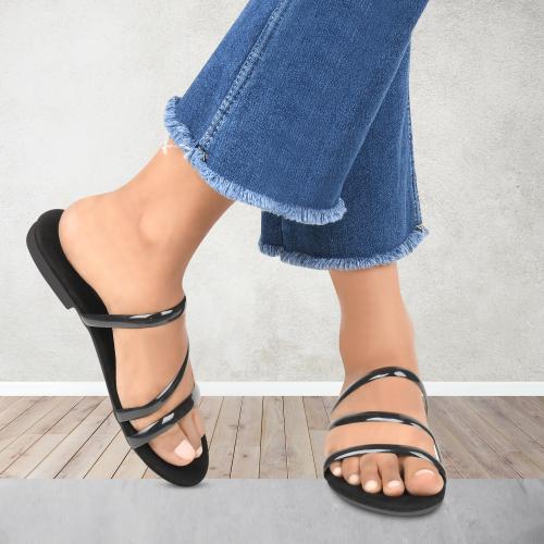 FABYCARRY Black Flat Sandals for Women